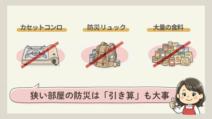 狭い部屋の防災で買わなかったもの（カセットコンロ・防災リュック・大量の食料）