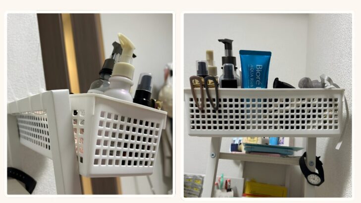 娘がDIYで作った机まわりのヘアケア商品入れ