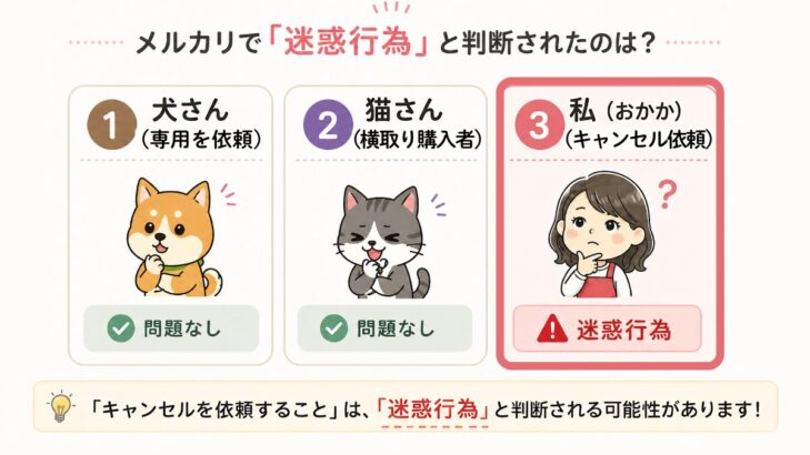 クイズの答え。メルカリで迷惑行為と判定されたのは、キャンセルを依頼した私（おかか）