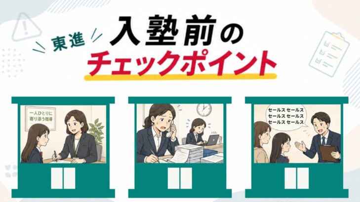 「東進入塾前のチェックポイント」3校舎の比較で校舎選びの失敗を防ぐアイキャッチ画像
