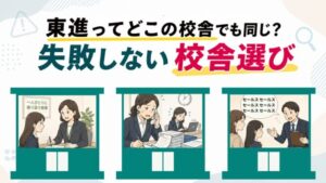 「東進ってどこの校舎でも同じ？失敗しない校舎選び」3校舎の雰囲気の違いを比較するアイキャッチ画像