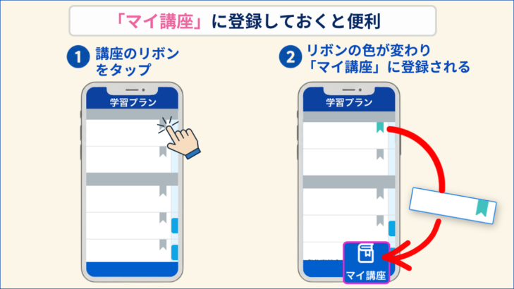 スタサプの学習プランで講座のリボンをタップし、「マイ講座」に登録しておくと便利