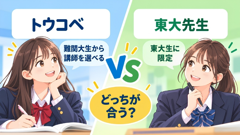 トウコベと東大先生の違い。難関大生から講師を選べるトウコベと、東大生に限定した東大先生